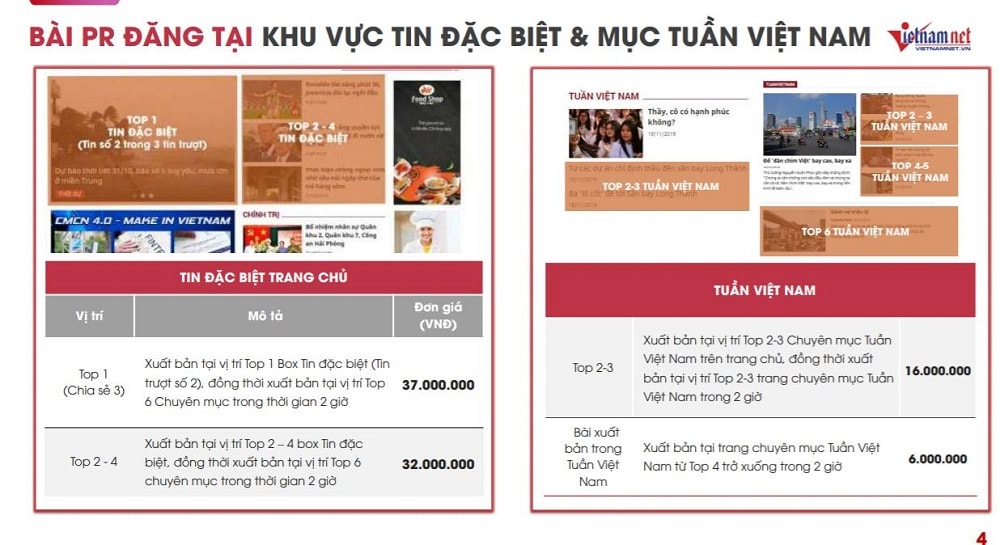 Báo giá đăng bài PR trên báo Vietnamnet mẫu 3