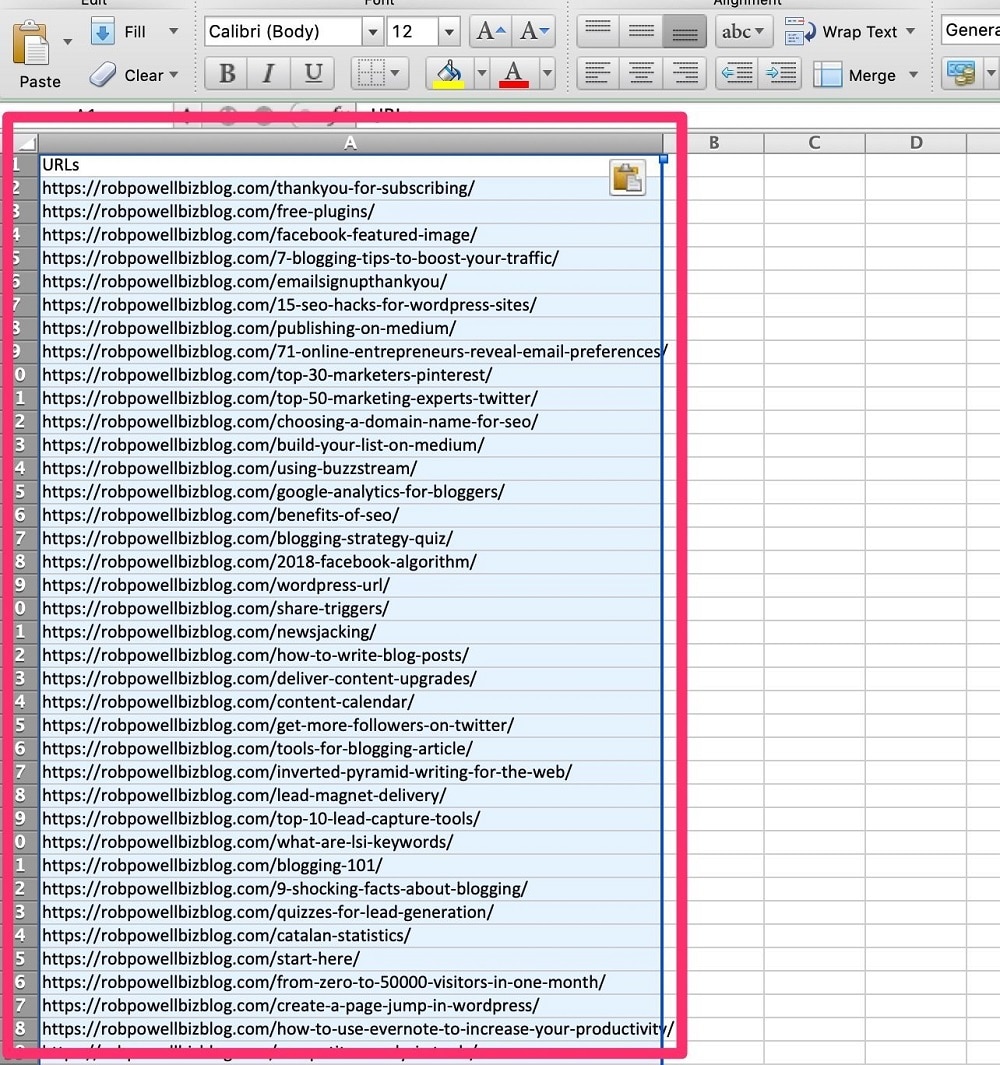 Dán nội dung của cột đó vào một excel mới