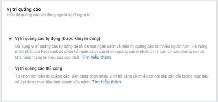 33 Cách tối ưu quảng cáo facebook Ads hiệu quả nhất 2022 4 Facebook khuyên bạn nên chọn vị trí quảng cáo thủ công