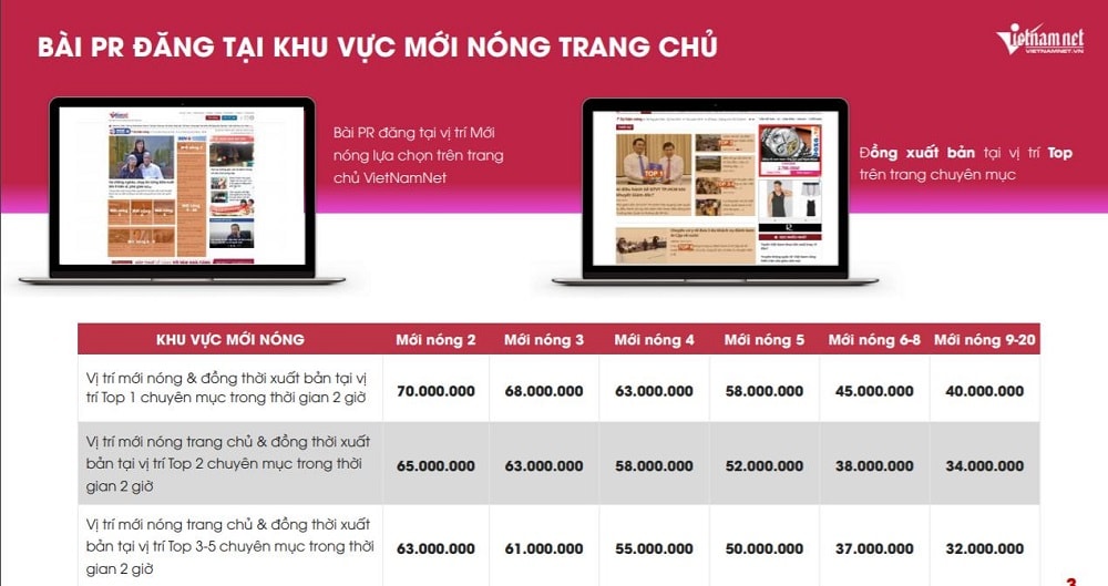 Báo giá đăng bài PR trên báo Vietnamnet mẫu 2