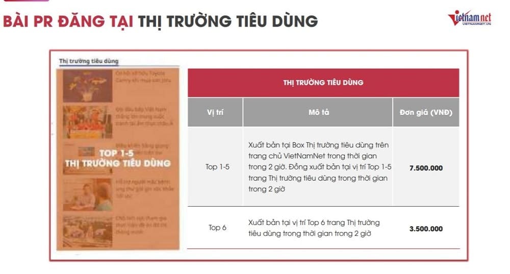 Báo giá đăng bài PR trên báo Vietnamnet năm 2023 2