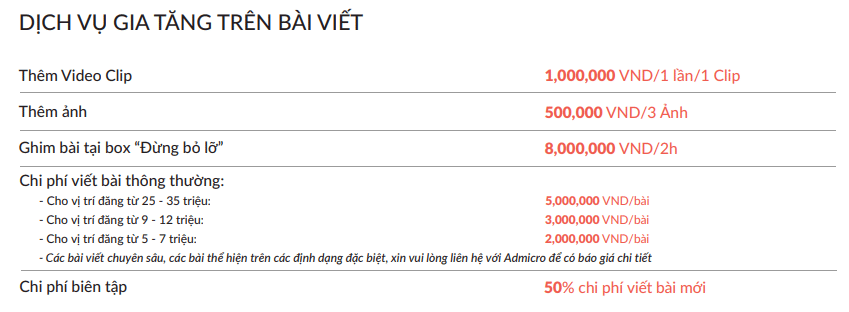 Bảng giá bài đăng trên báo VTV.vn